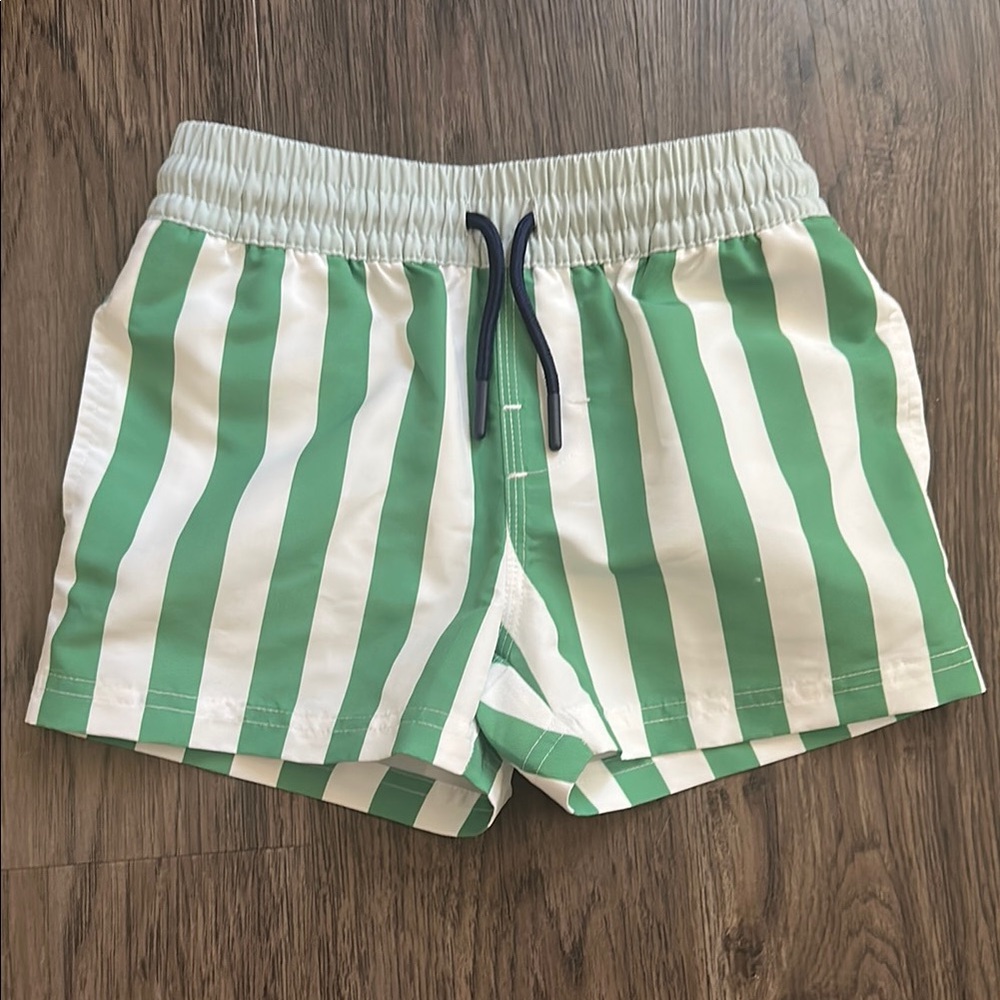 The Beaufort Bonnet Company Green and White Kids Swim Trunks
